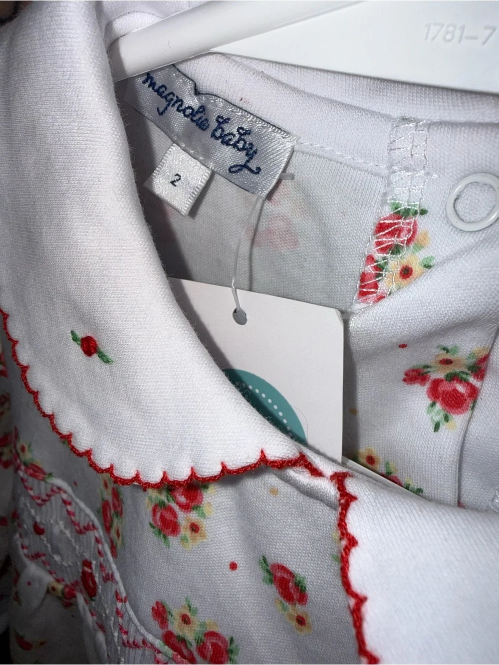 Magnolia Baby NWT Classic White & Red Floral Smocked Dress